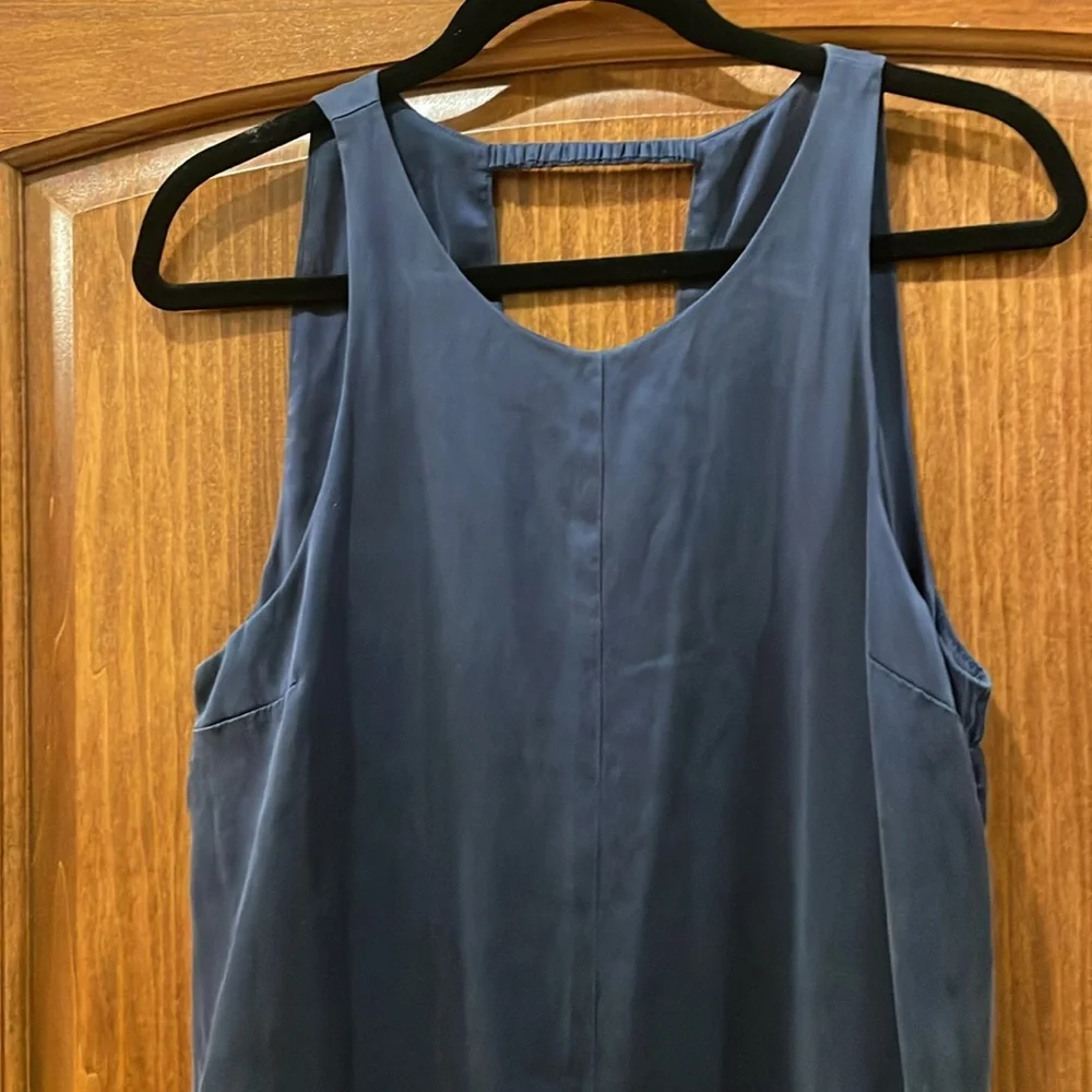 Lunya Washable Silk Racer Maxi Dress Navy Blue Deep V-Back Slit Minimalist L/XL - Picture 6 of 15